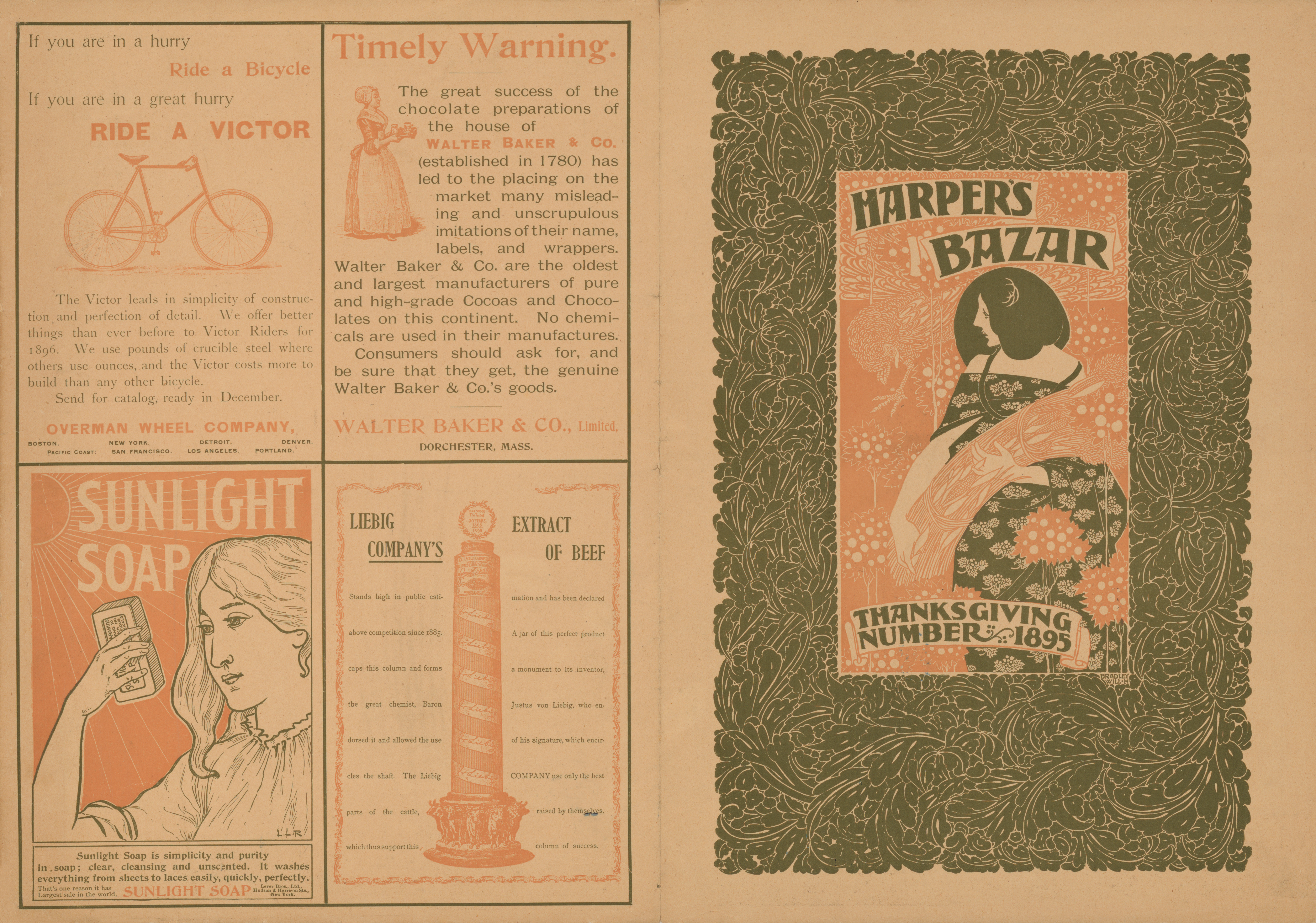 Outer wrapper (cover 4 and cover 1), Harper's Bazar, Thanksgiving, 1895